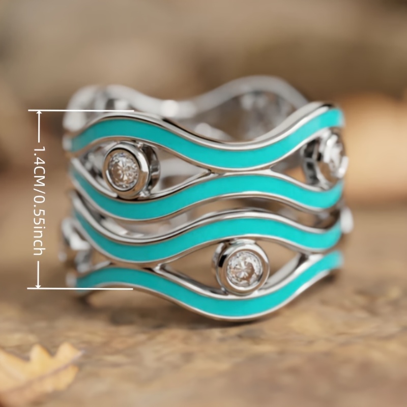 Bohemian Turquoise Wave Enamel Ring with Golden Plating